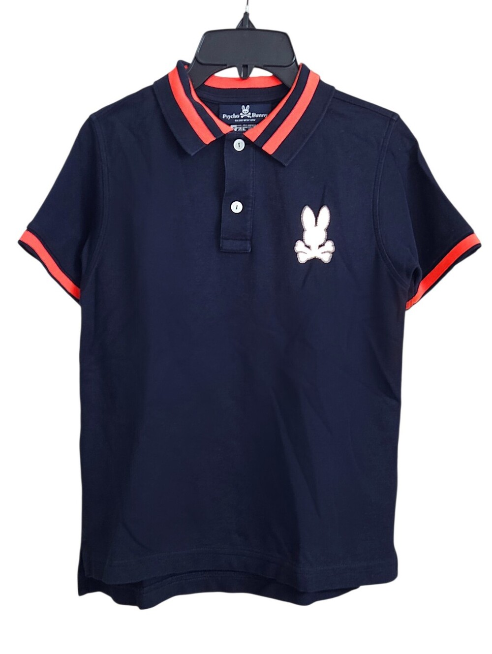 Psycho Bunny Kids' Tipped Pima Cotton Piqué Polo In Navy Blue Striped Size 10-12